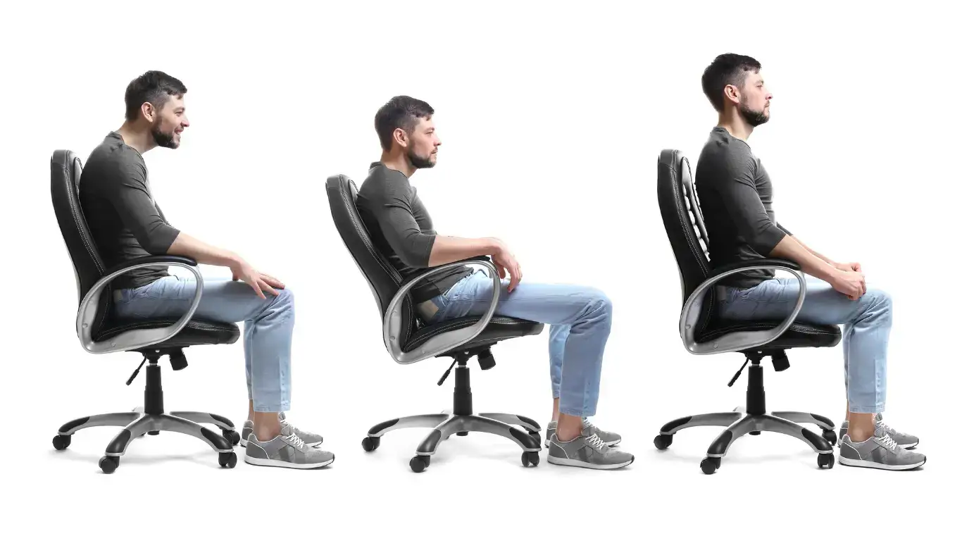 A practitioner assessing a patient's standing posture from the side